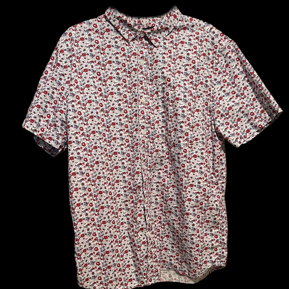 Men's Floral Short Sleeve Shirt - Red and White